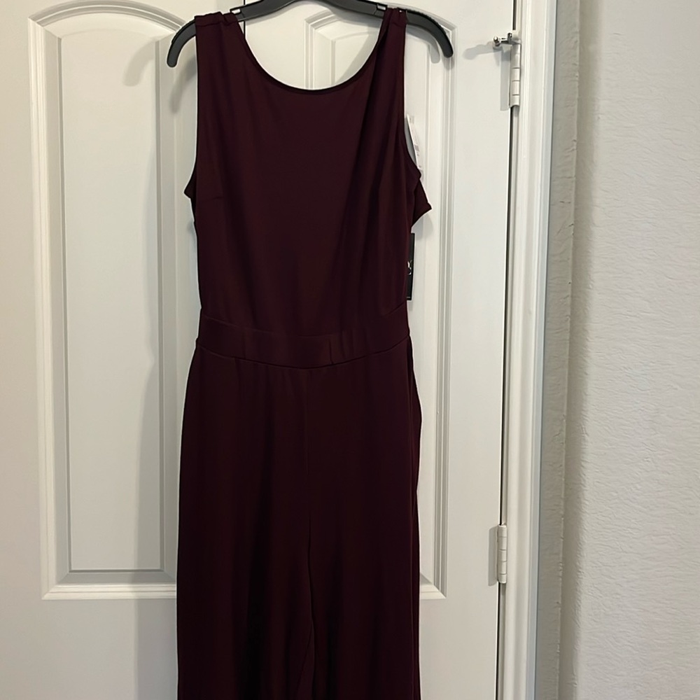 New York & CO  Open-Back Jumpsuit- Burgundy     Large size
